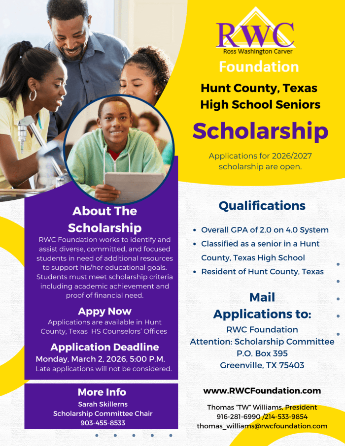 Applications for 2026/2027 scholarship are open. Hunt County, Texas